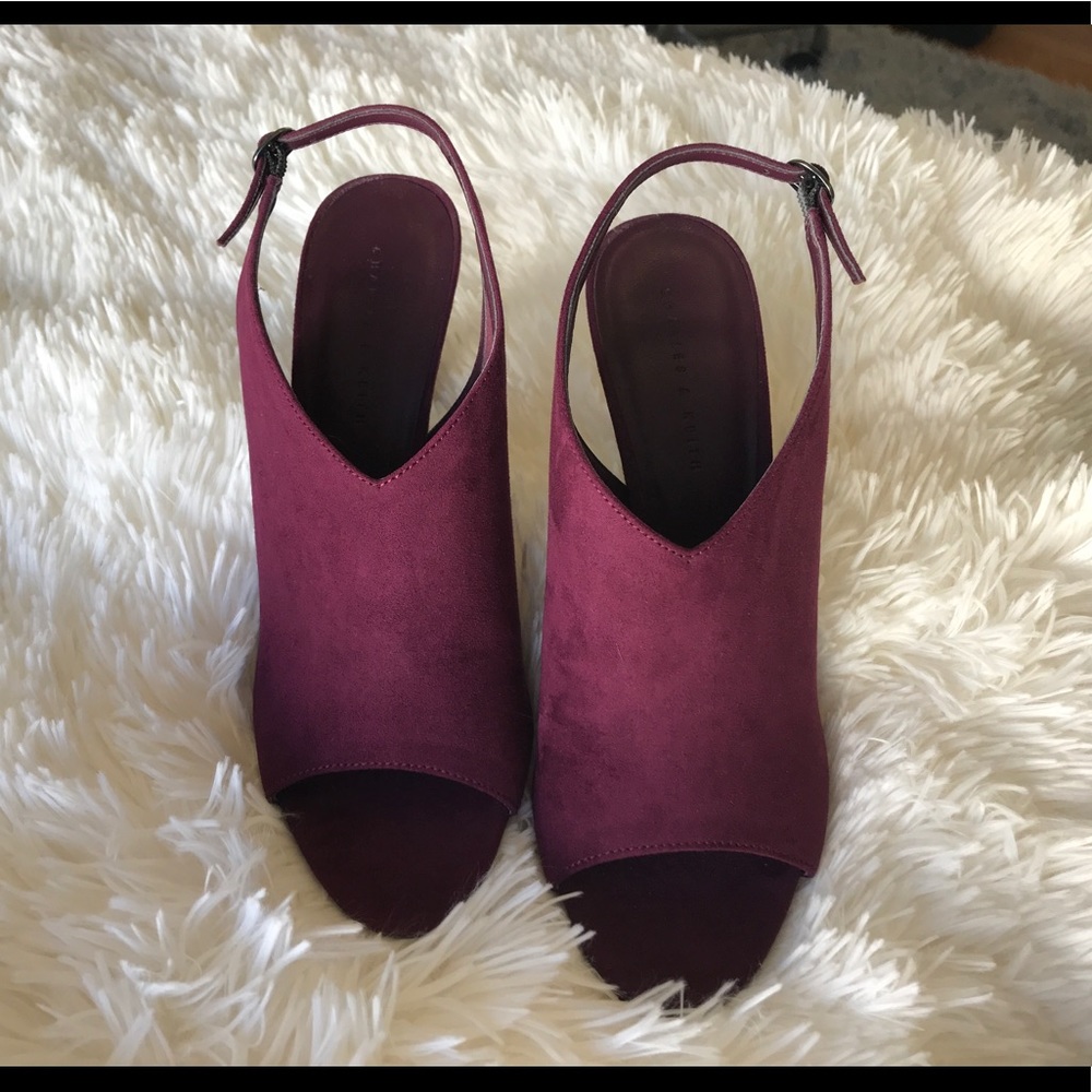 Charles & Keith oxblood/burgundy peeptoe heels